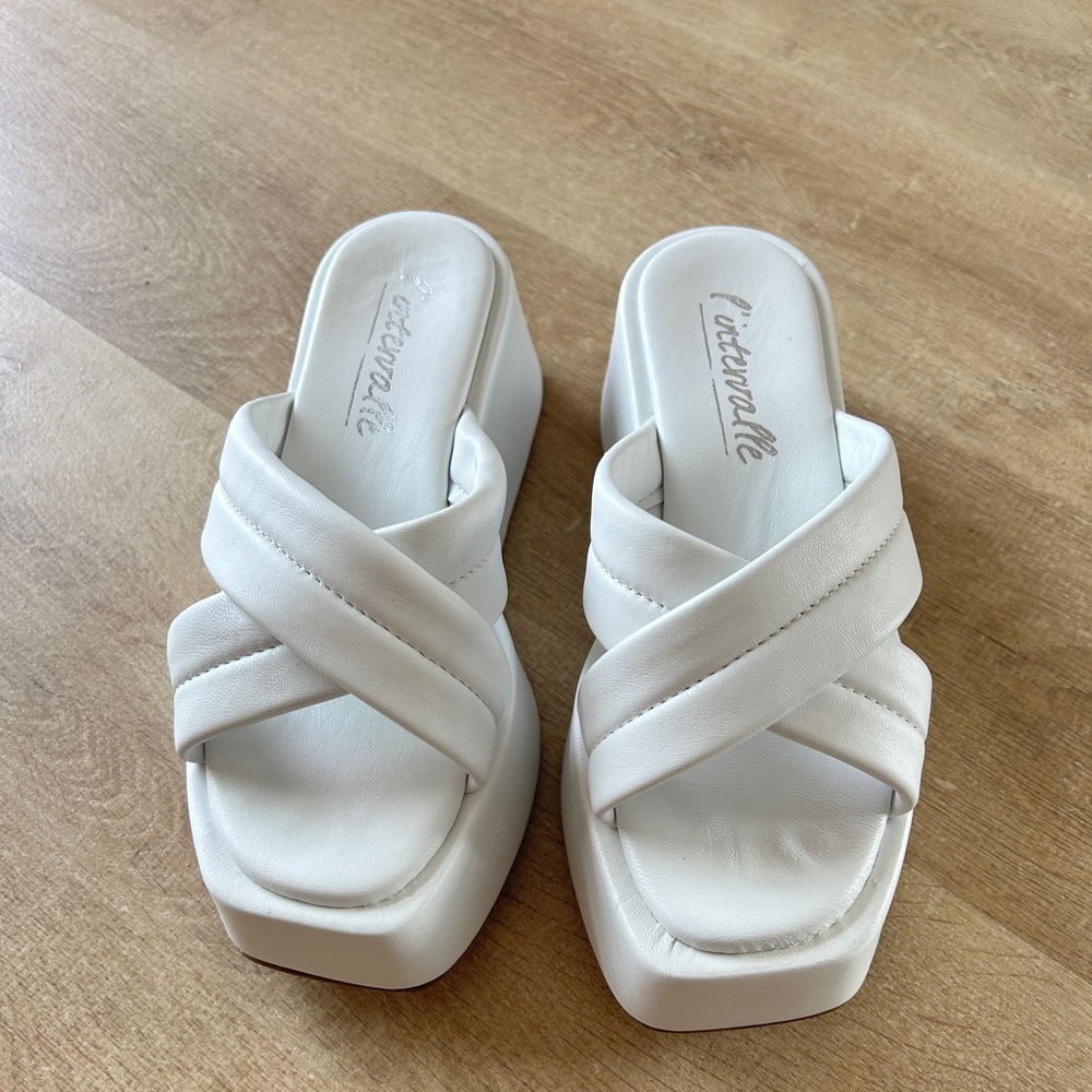 L'Intervalle white platform sandals